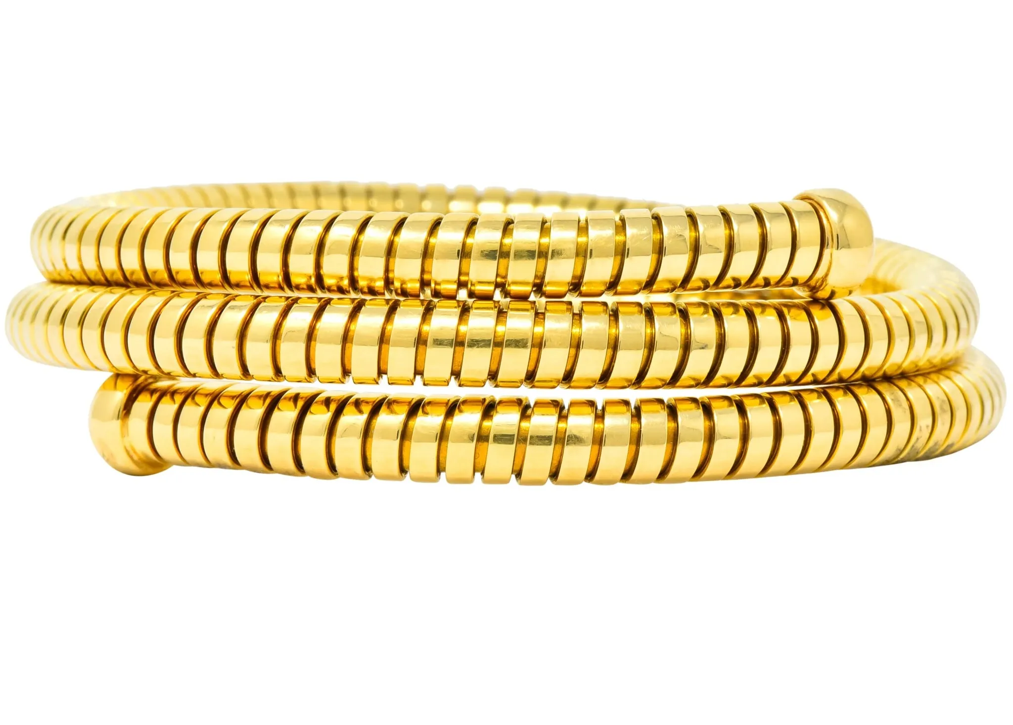 Bulgari 1980 18 Karat Yellow Gold Tubogas Wrap Style Bangle Bracelet
