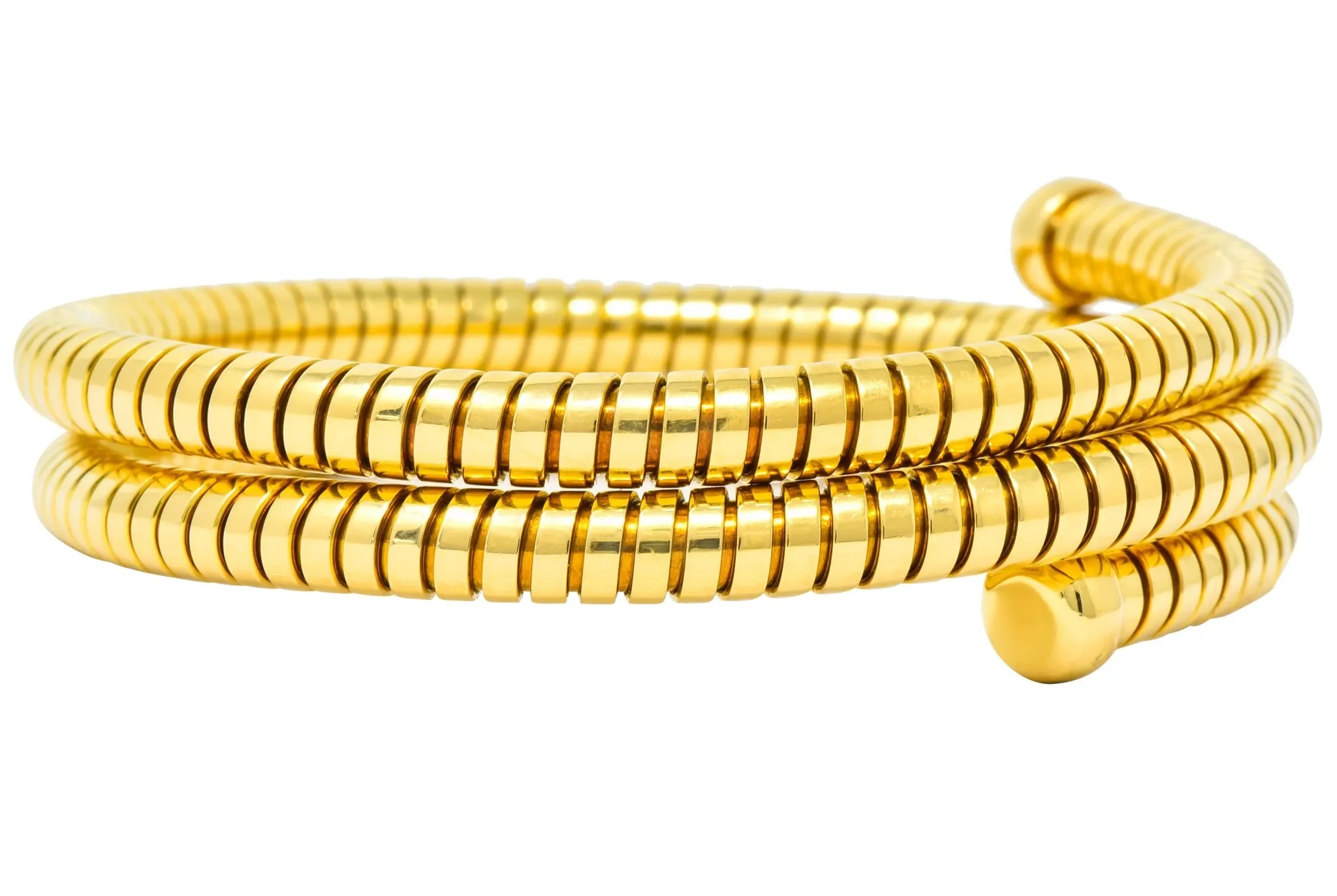 Bulgari 1980 18 Karat Yellow Gold Tubogas Wrap Style Bangle Bracelet