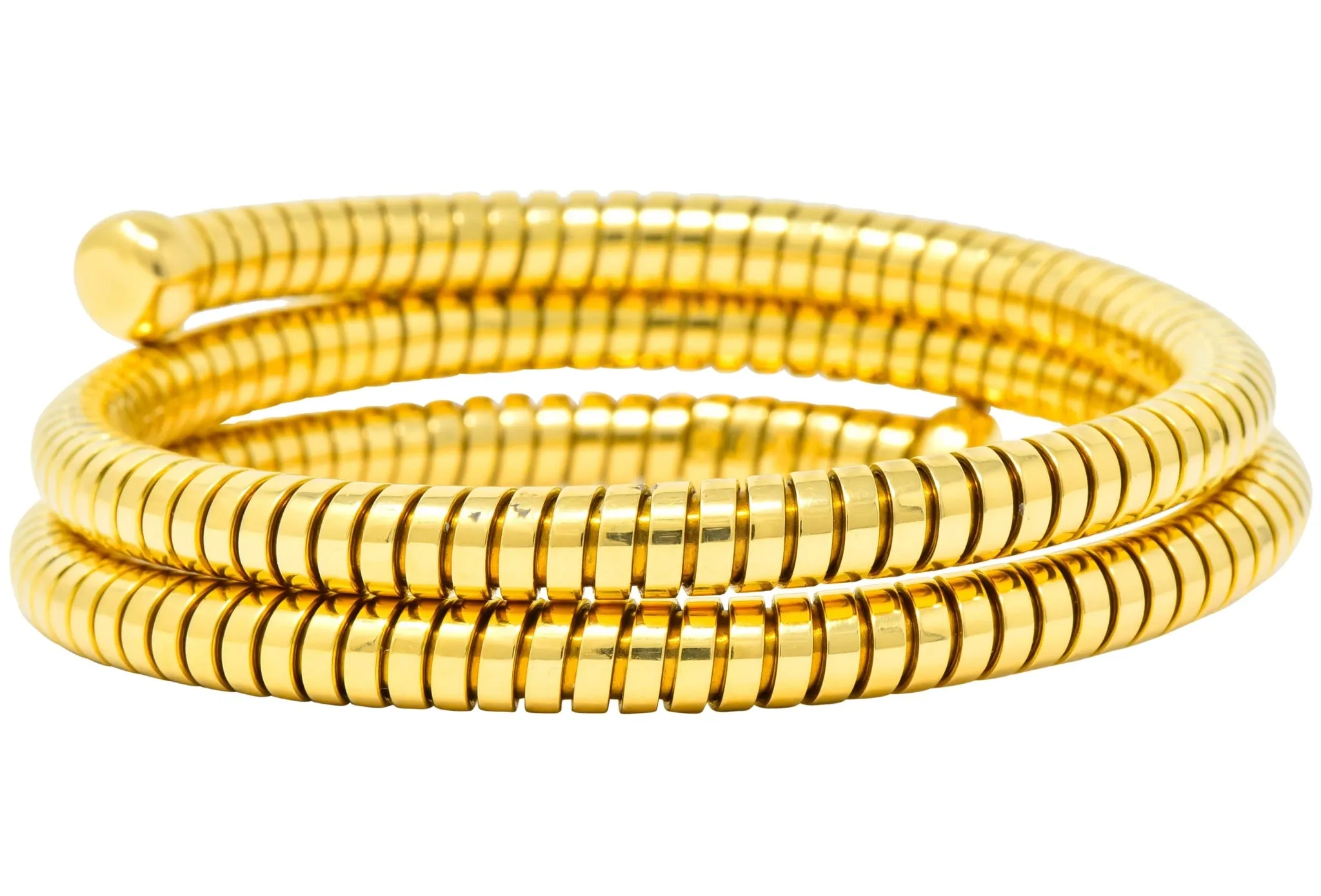 Bulgari 1980 18 Karat Yellow Gold Tubogas Wrap Style Bangle Bracelet