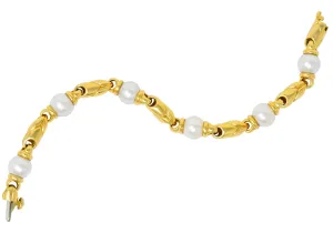 Bulgari 1980 Cultured Pearl 18 Karat Gold Link Bracelet