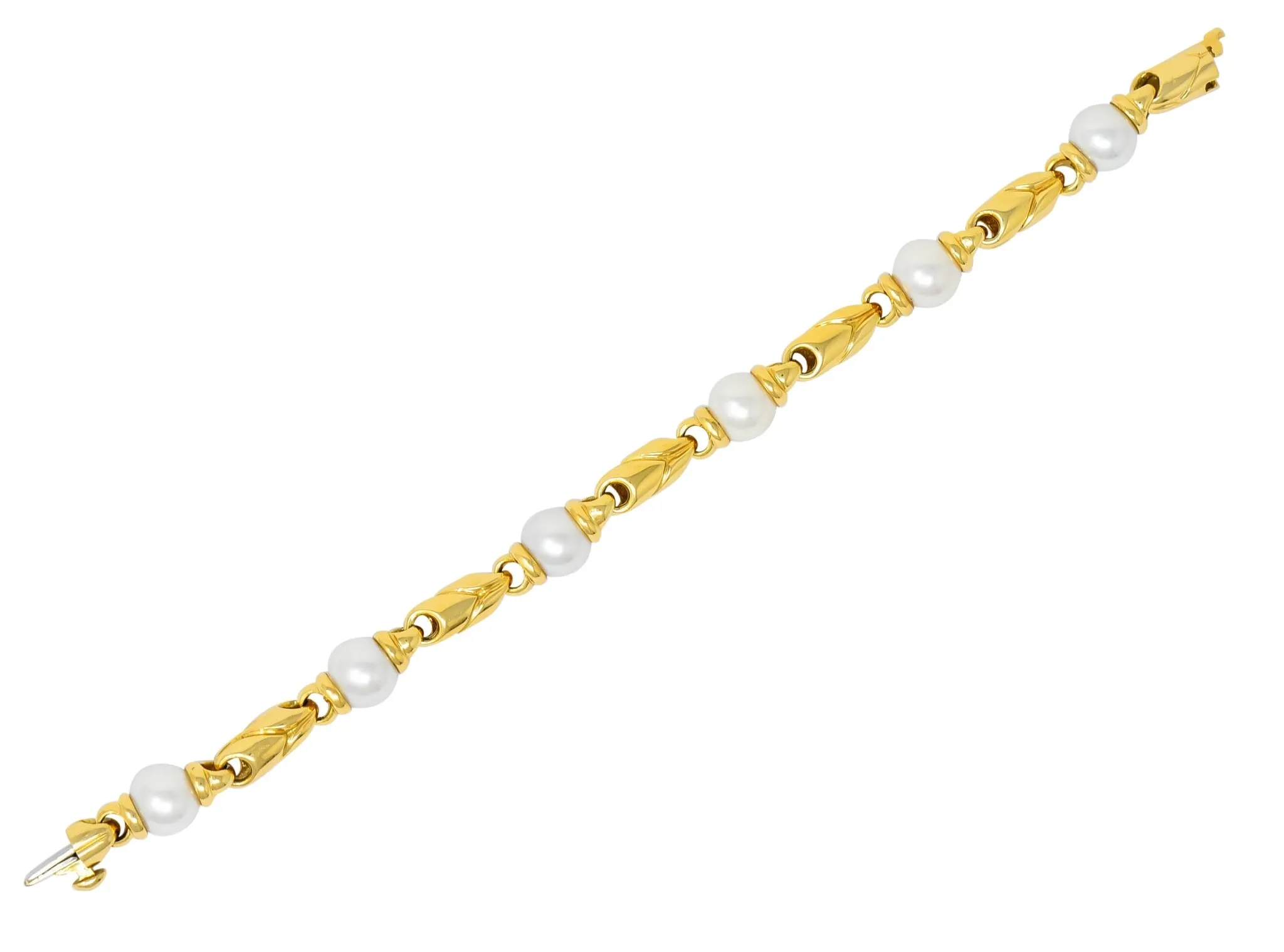 Bulgari 1980 Cultured Pearl 18 Karat Gold Link Bracelet