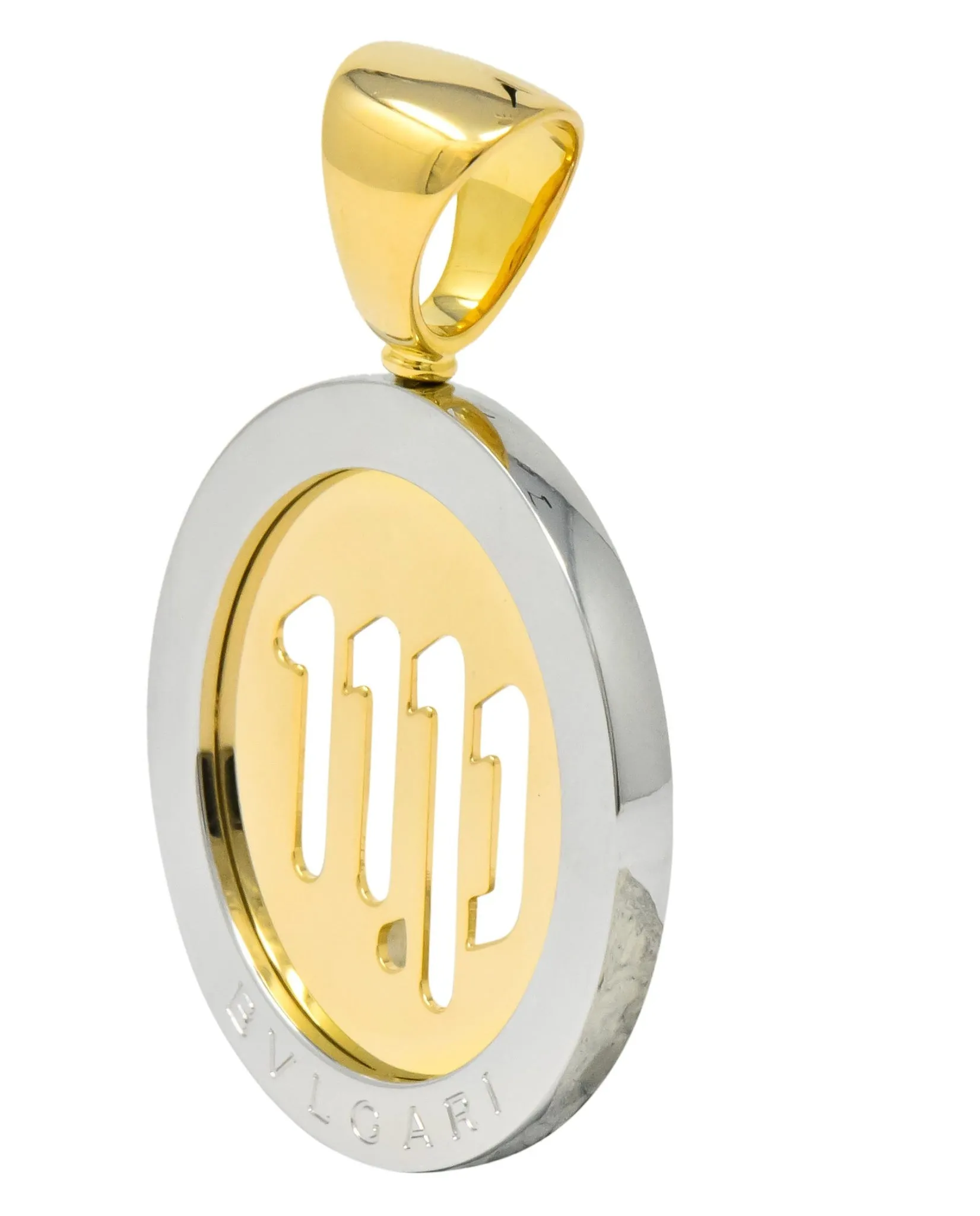 Bulgari Modern 18 Karat Gold Steel Virgo Tondo Bvlgari Pendant