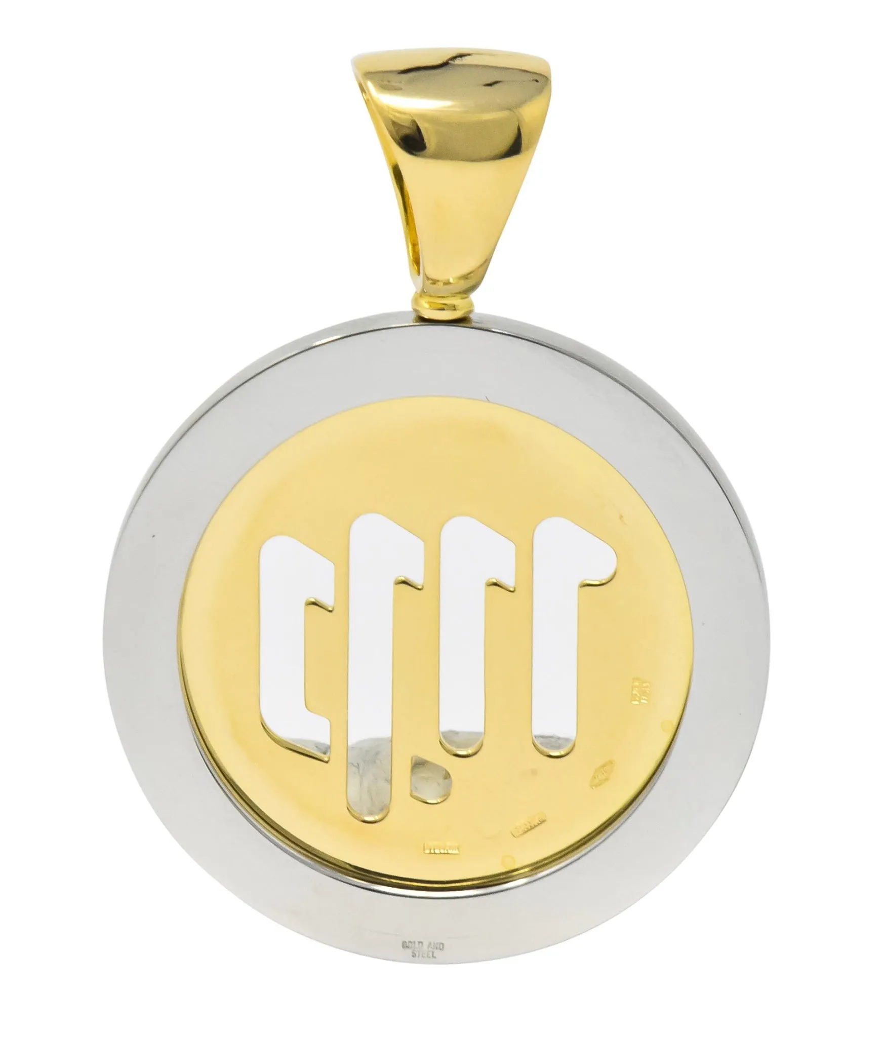 Bulgari Modern 18 Karat Gold Steel Virgo Tondo Bvlgari Pendant
