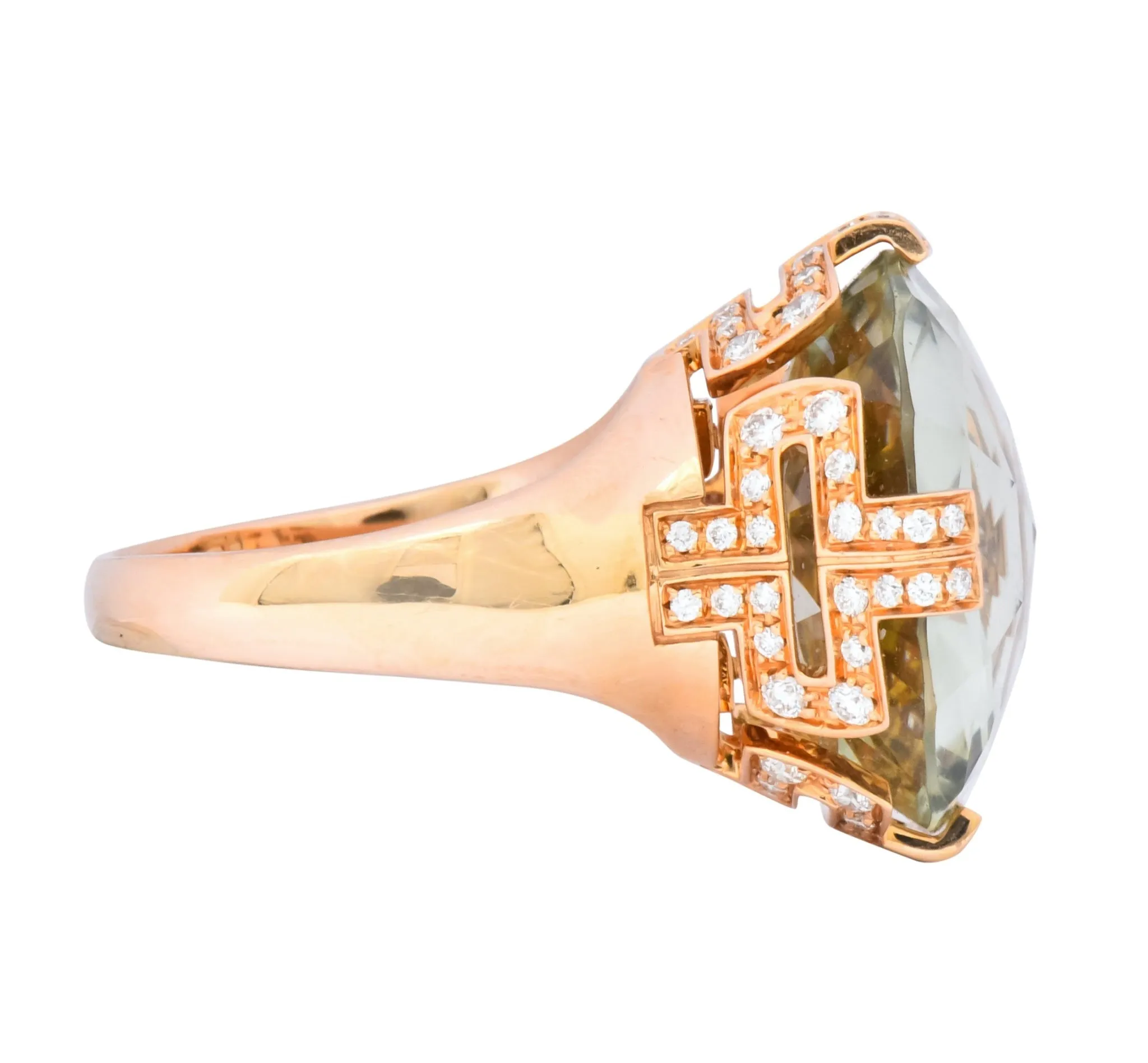 Bulgari Prasiolite Diamond 18 Karat Rose Gold Parentesi Cocktail Ring