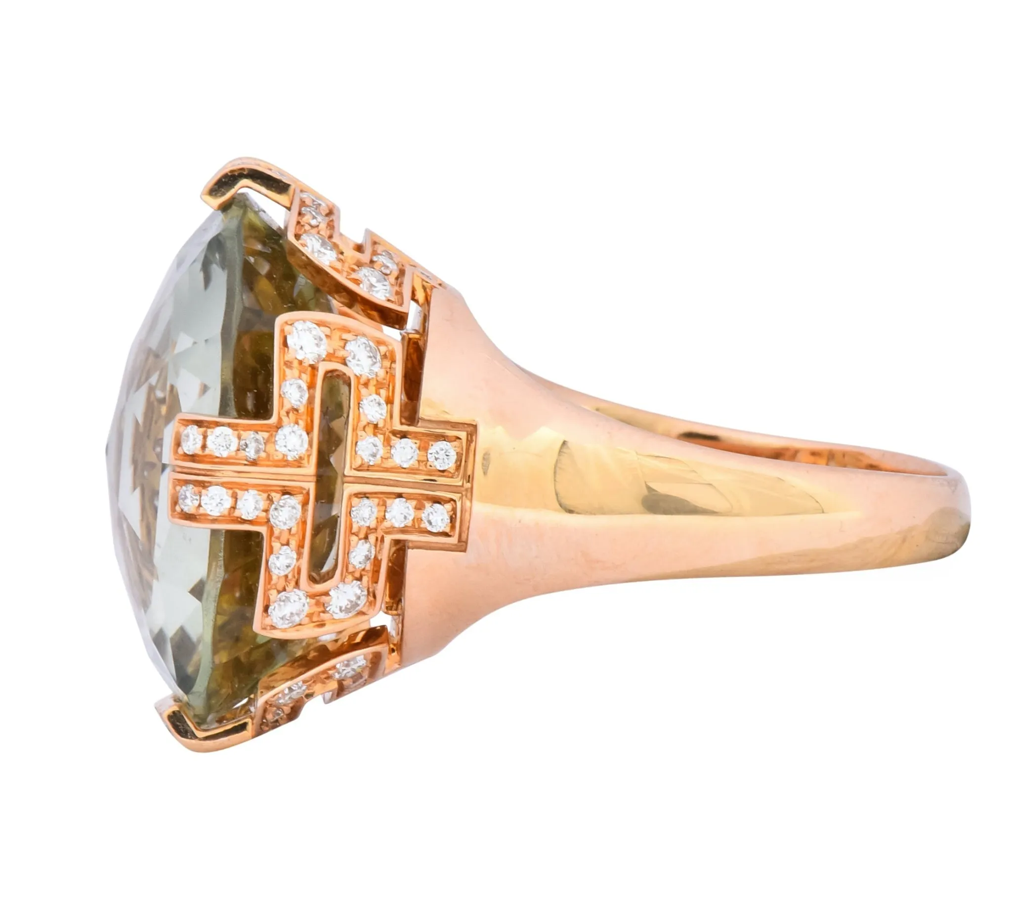 Bulgari Prasiolite Diamond 18 Karat Rose Gold Parentesi Cocktail Ring