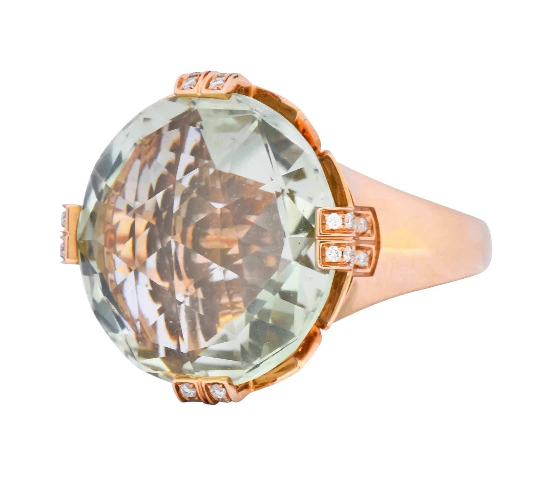 Bulgari Prasiolite Diamond 18 Karat Rose Gold Parentesi Cocktail Ring
