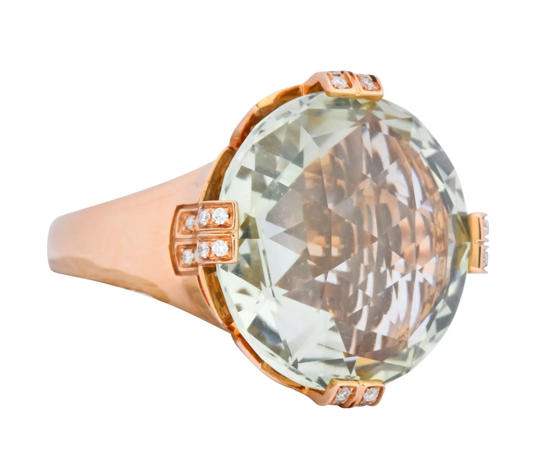 Bulgari Prasiolite Diamond 18 Karat Rose Gold Parentesi Cocktail Ring