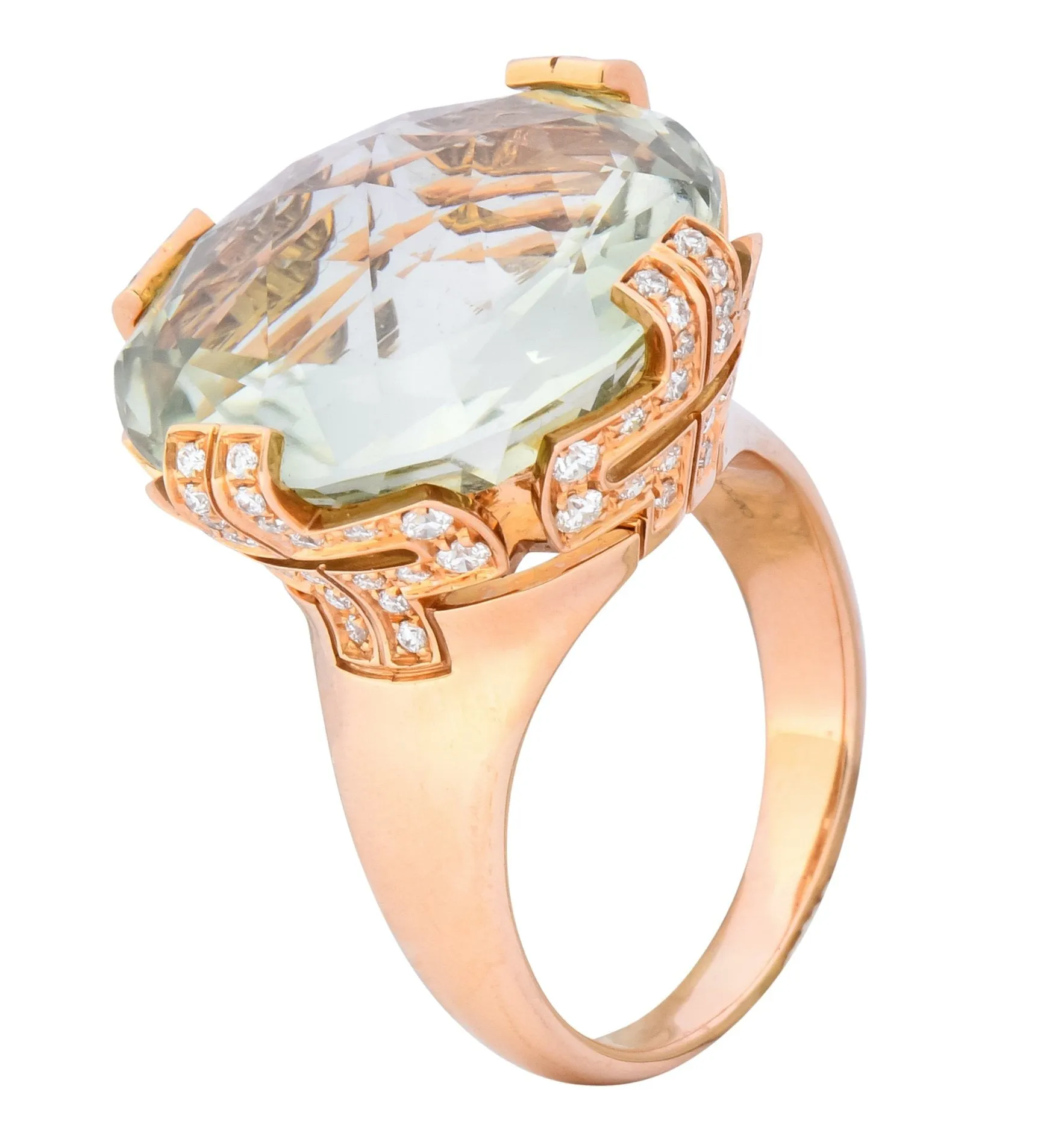 Bulgari Prasiolite Diamond 18 Karat Rose Gold Parentesi Cocktail Ring