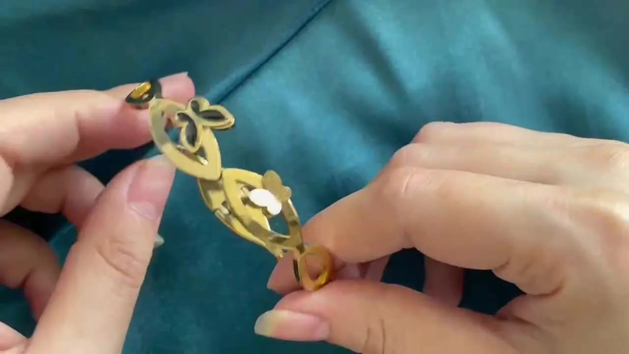 Butterfly Hollow Carved Design Stainless Steel Gold Plated Zircon Bangle Bracelet for Women
