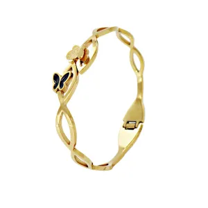 Butterfly Hollow Carved Design Stainless Steel Gold Plated Zircon Bangle Bracelet for Women