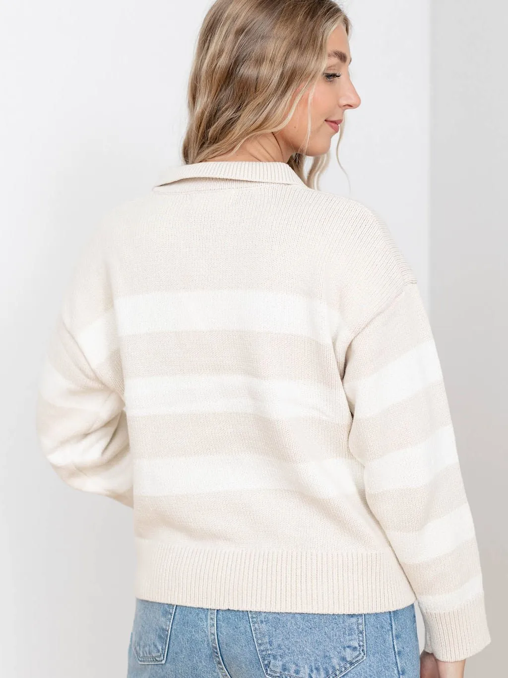 By Together Knit Stripe Collar V-Neck
