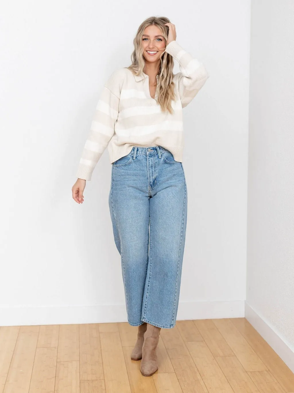 By Together Knit Stripe Collar V-Neck