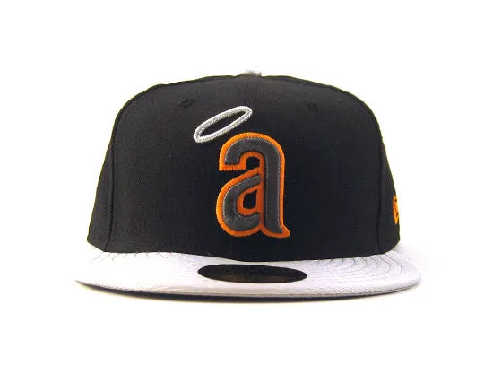 CALIFORNIA ANGELS 5950 NEW ERA FITTED HATS (BLACK METALLIC SILVER ORANGE)