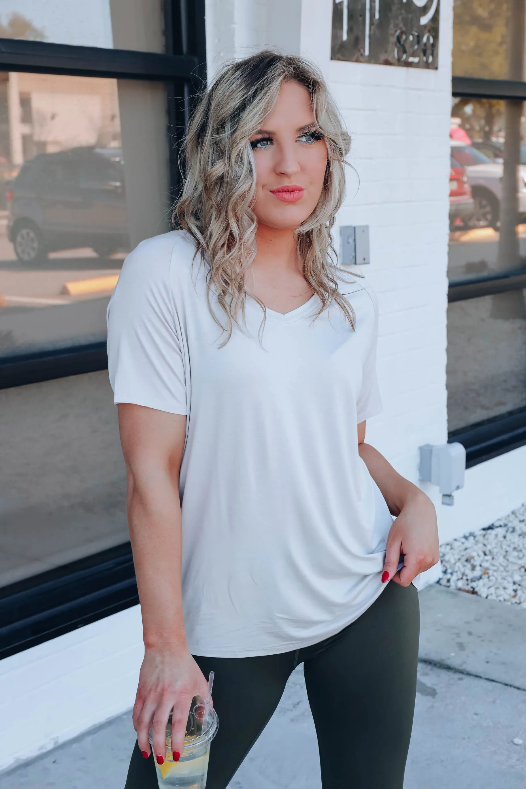 Callum Comfort Style V-Neck Top - Stone
