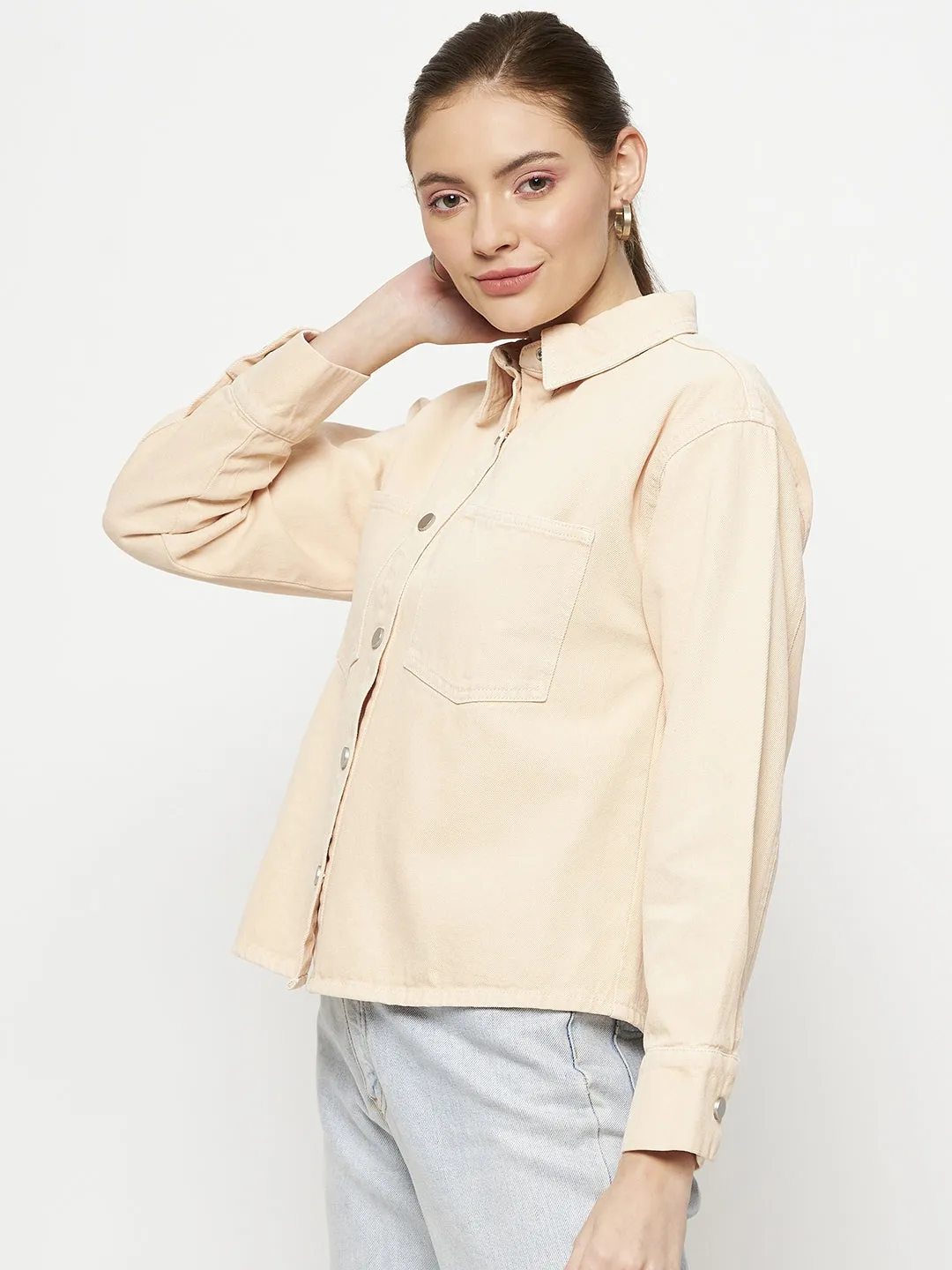 Camla Barcelona Solid Peach Denim Jacket
