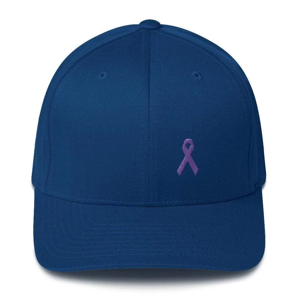 Cancer and Alzheimer's Awareness Twill Flexfit Fitted Hat with Purple Ribbon