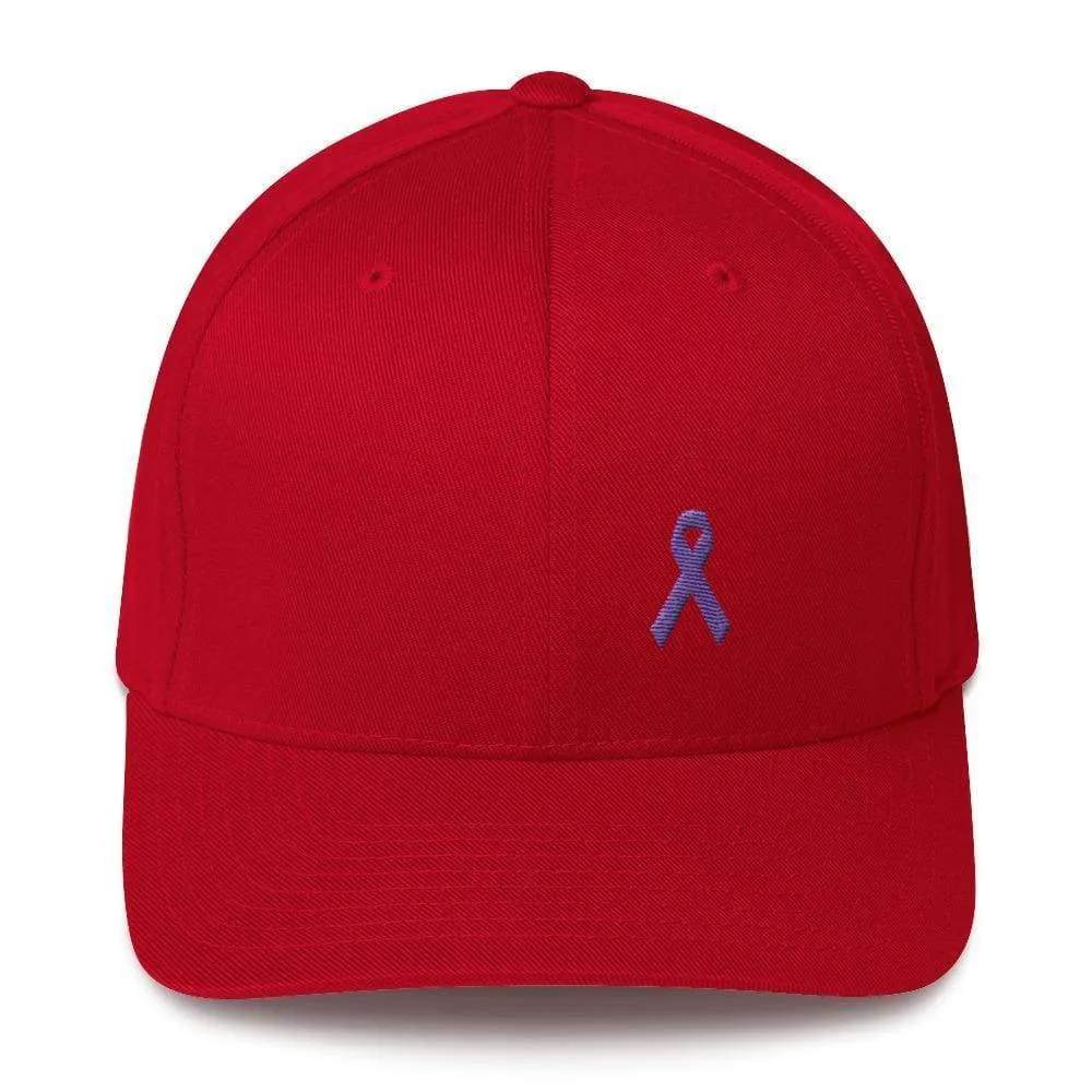 Cancer and Alzheimer's Awareness Twill Flexfit Fitted Hat with Purple Ribbon
