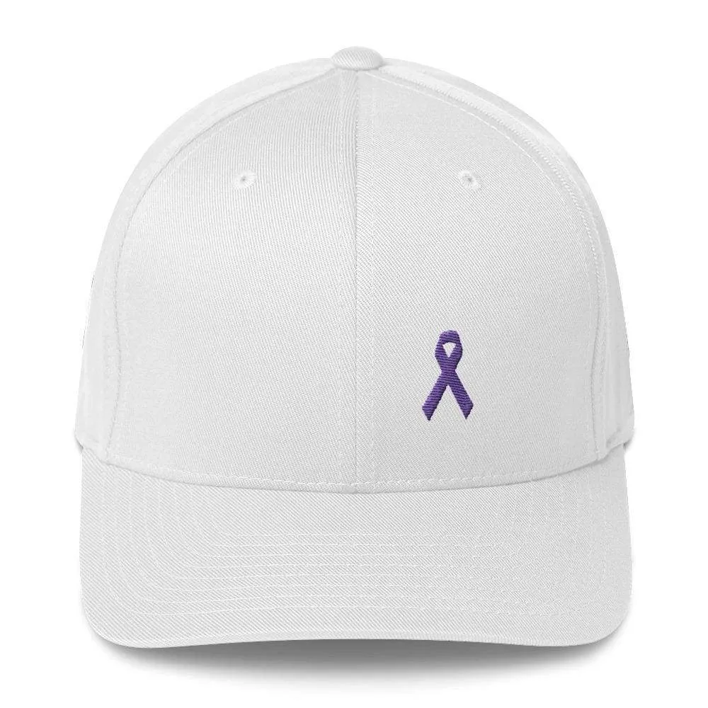 Cancer and Alzheimer's Awareness Twill Flexfit Fitted Hat with Purple Ribbon