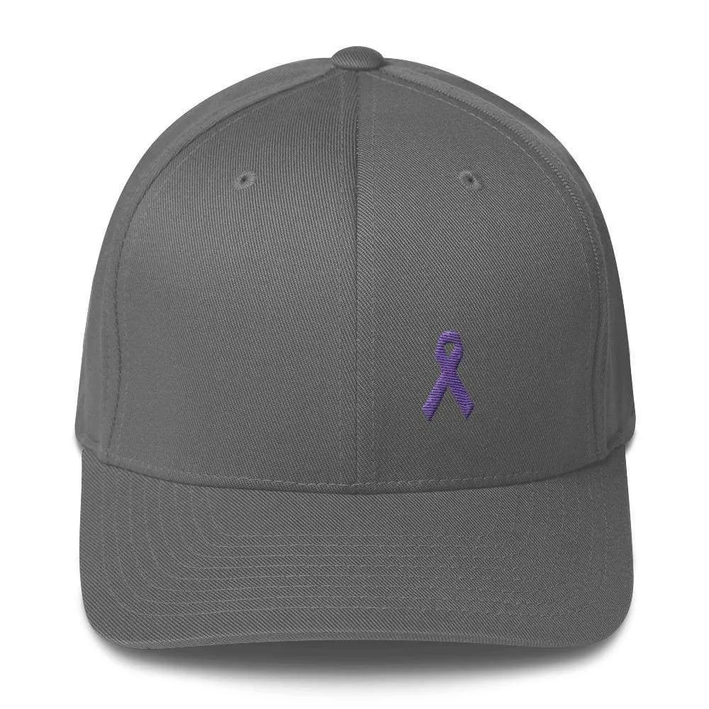 Cancer and Alzheimer's Awareness Twill Flexfit Fitted Hat with Purple Ribbon