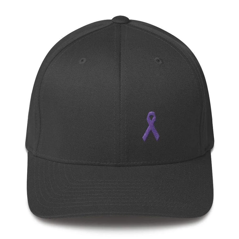 Cancer and Alzheimer's Awareness Twill Flexfit Fitted Hat with Purple Ribbon