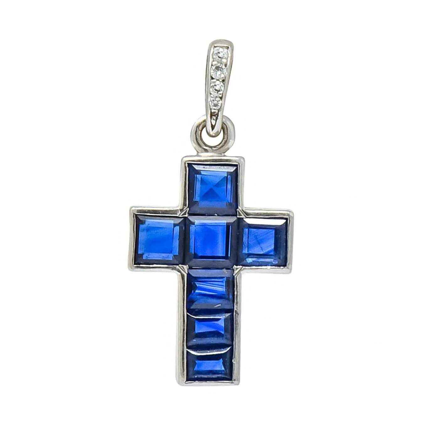 Cartier 1.25 CTW Sapphire Diamond Platinum Unisex Cross Pendant Charm