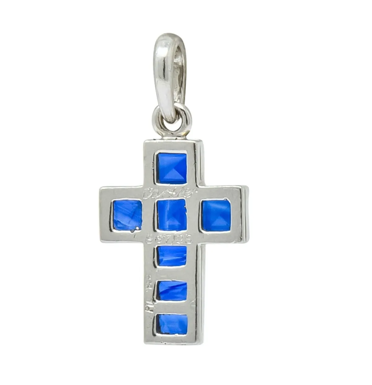 Cartier 1.25 CTW Sapphire Diamond Platinum Unisex Cross Pendant Charm