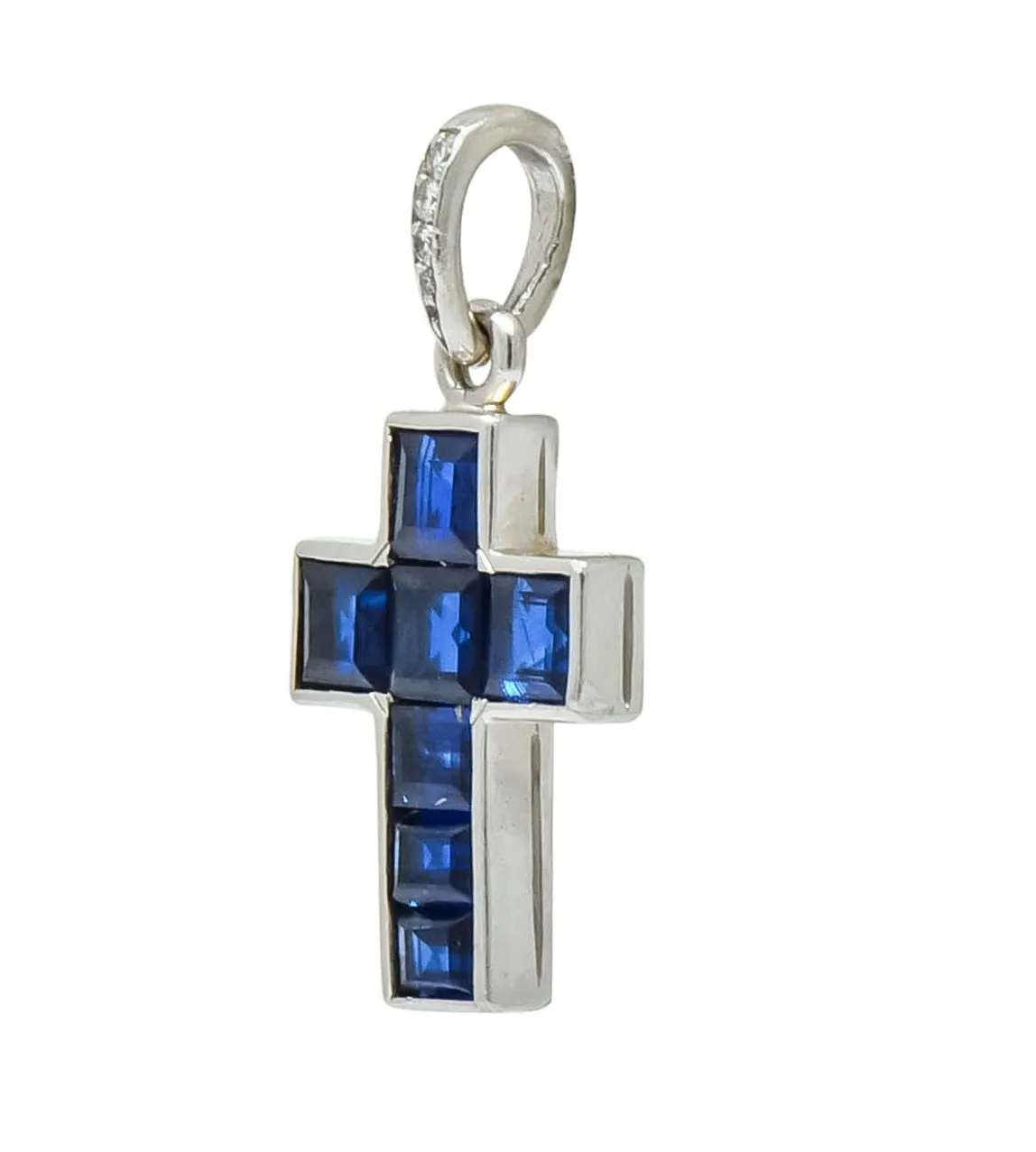 Cartier 1.25 CTW Sapphire Diamond Platinum Unisex Cross Pendant Charm