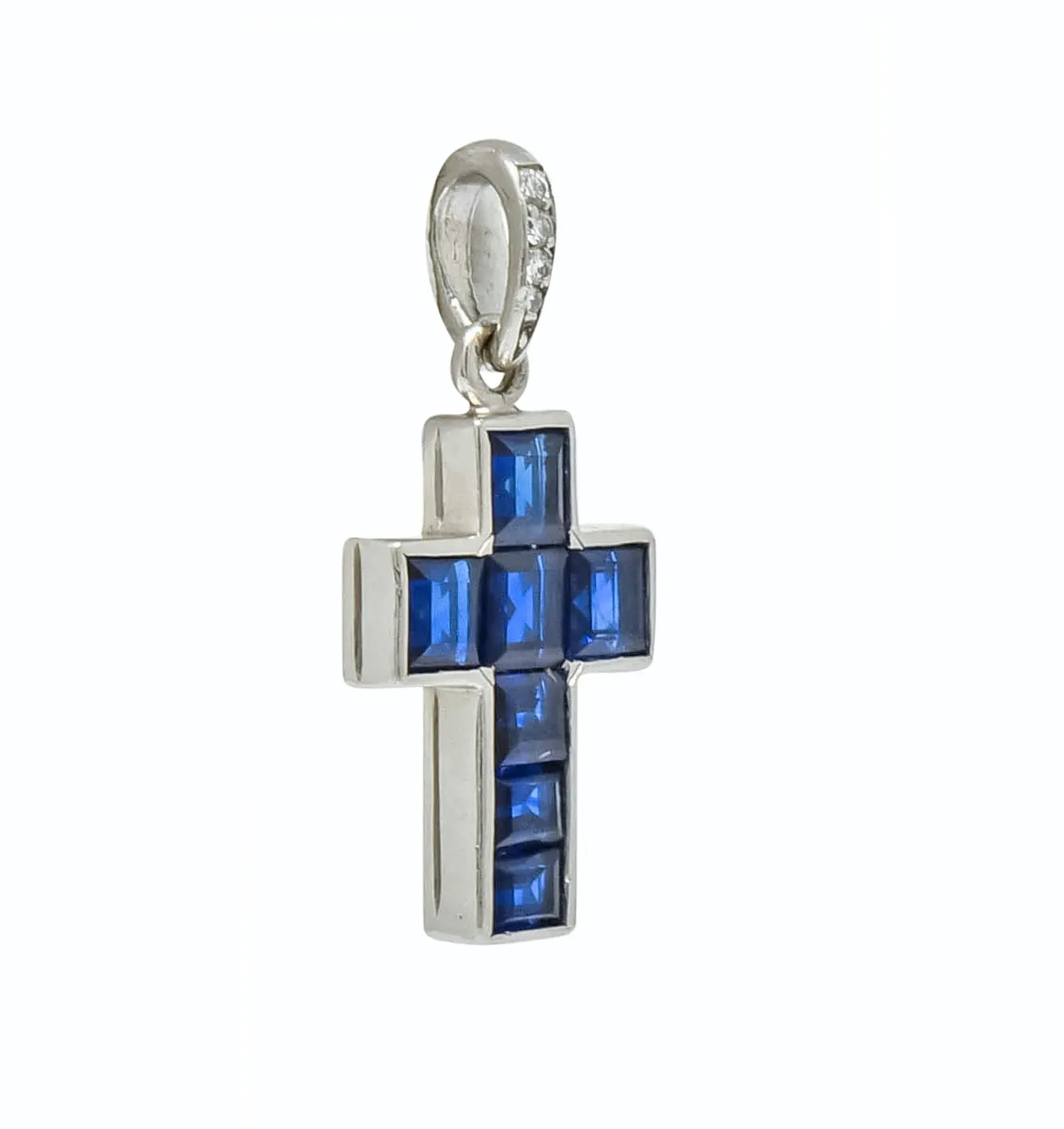 Cartier 1.25 CTW Sapphire Diamond Platinum Unisex Cross Pendant Charm