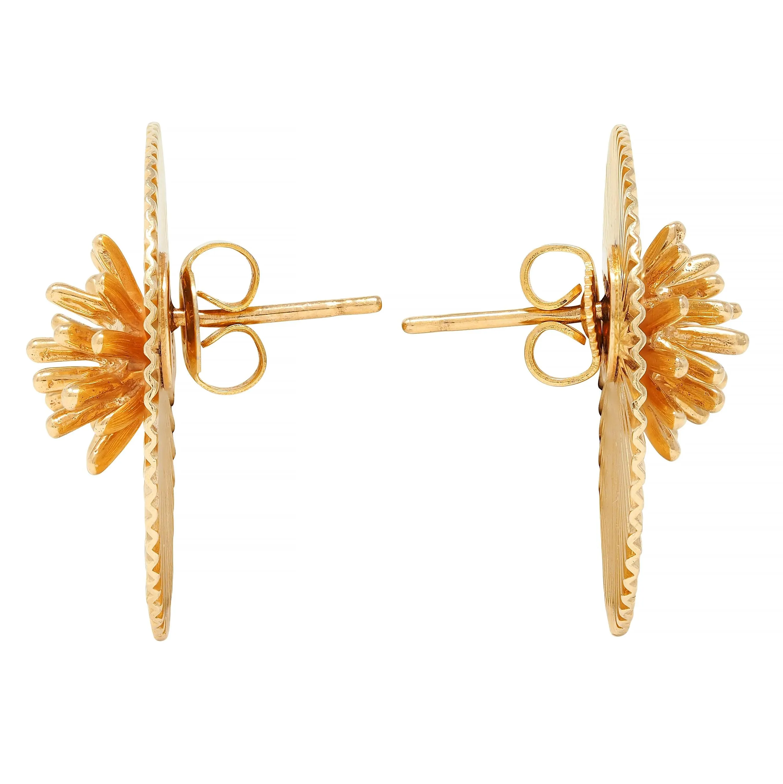 Cartier 1950's 14 Karat Yellow Gold Vintage Modernist Disk Earrings