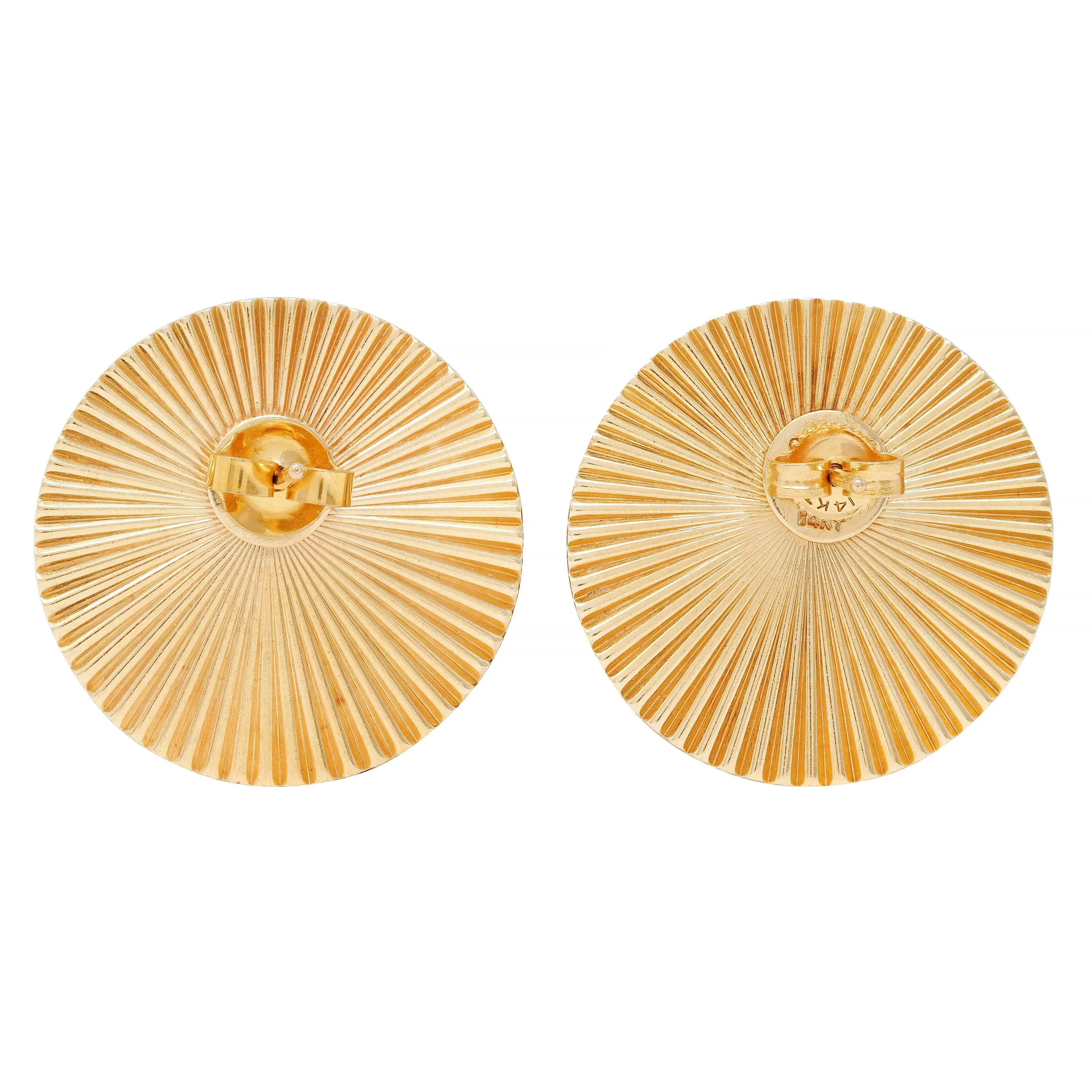 Cartier 1950's 14 Karat Yellow Gold Vintage Modernist Disk Earrings