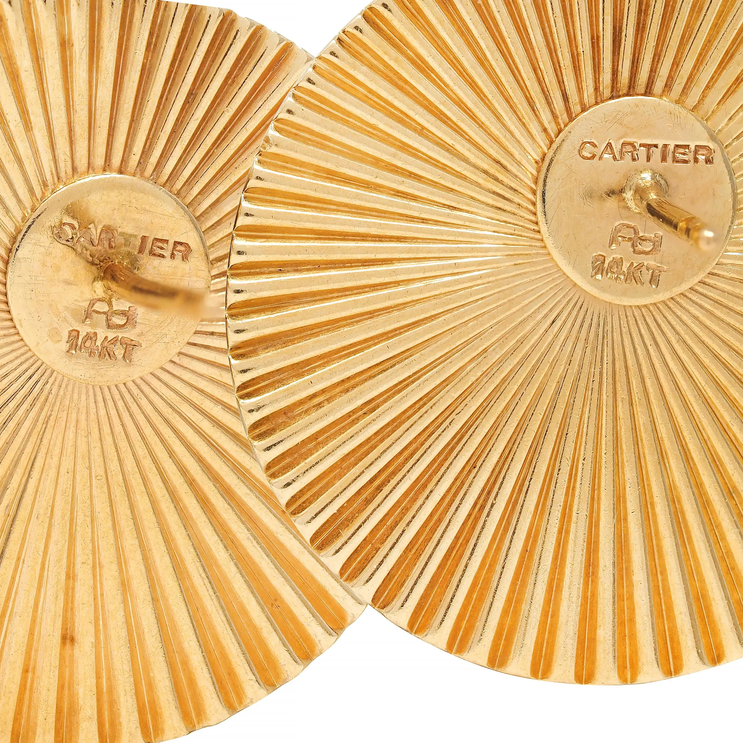 Cartier 1950's 14 Karat Yellow Gold Vintage Modernist Disk Earrings