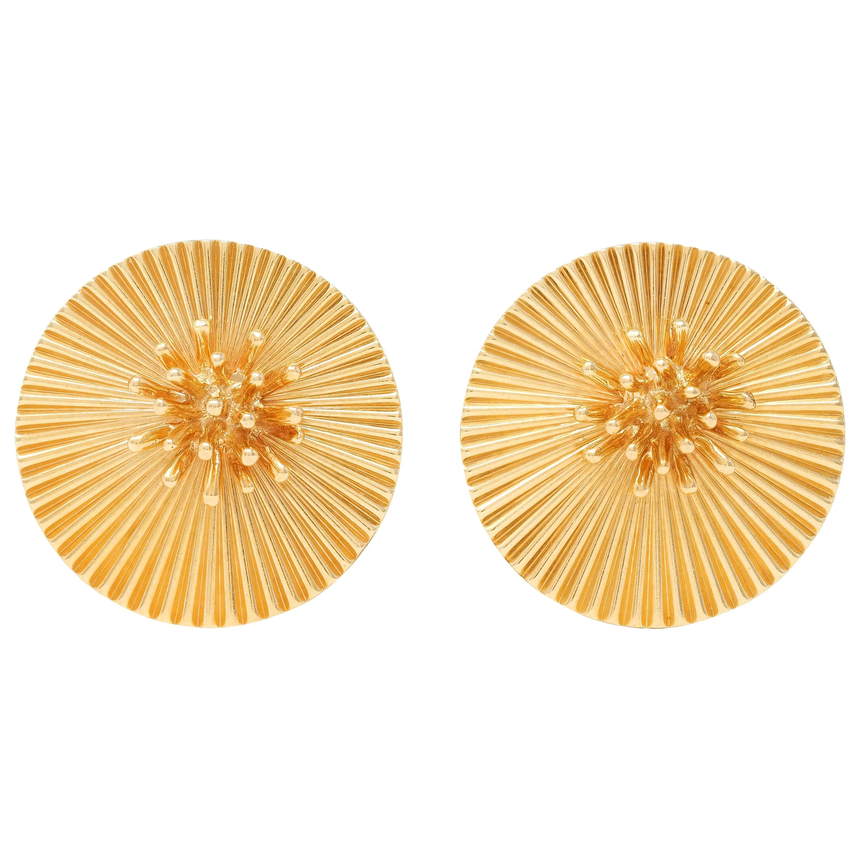Cartier 1950's 14 Karat Yellow Gold Vintage Modernist Disk Earrings