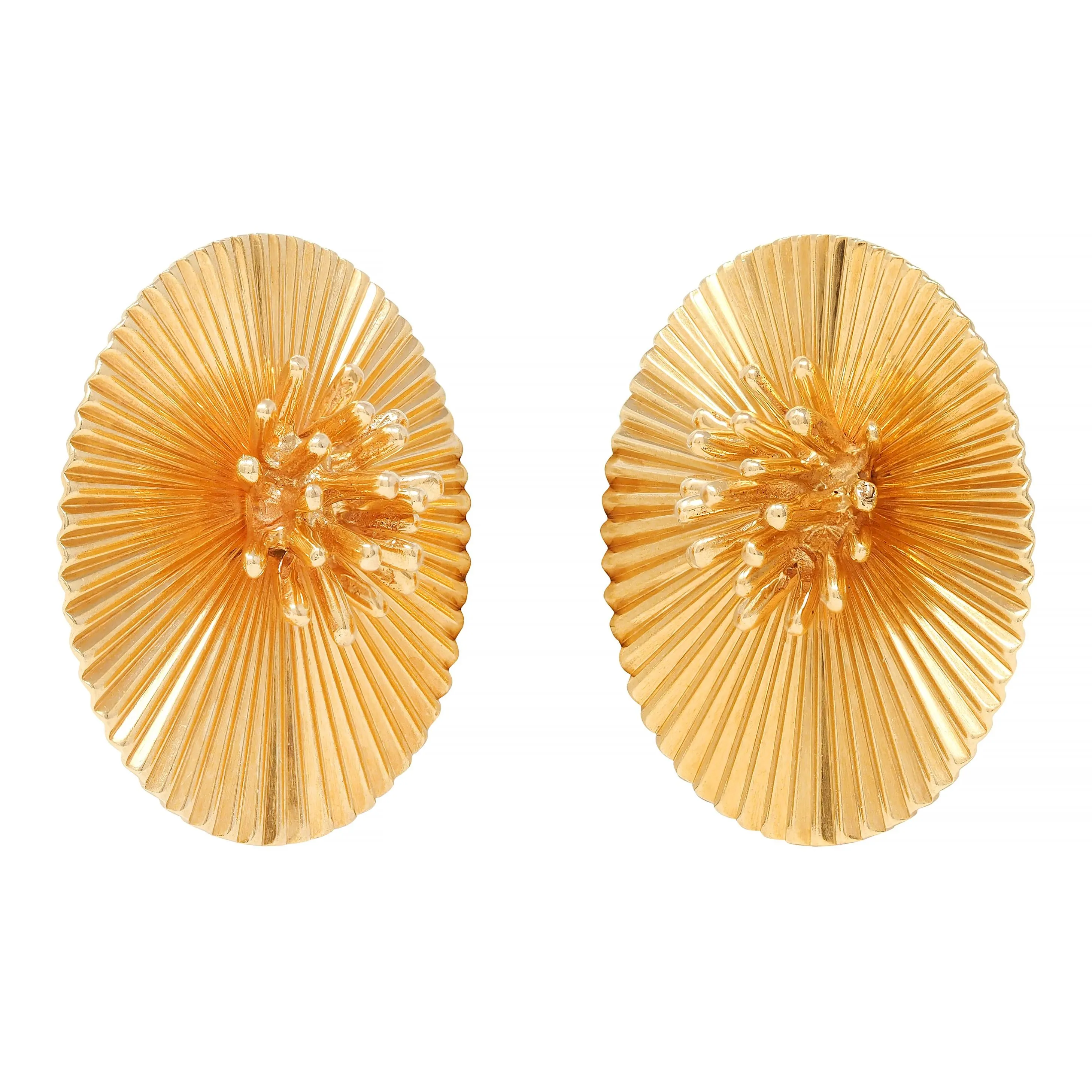 Cartier 1950's 14 Karat Yellow Gold Vintage Modernist Disk Earrings