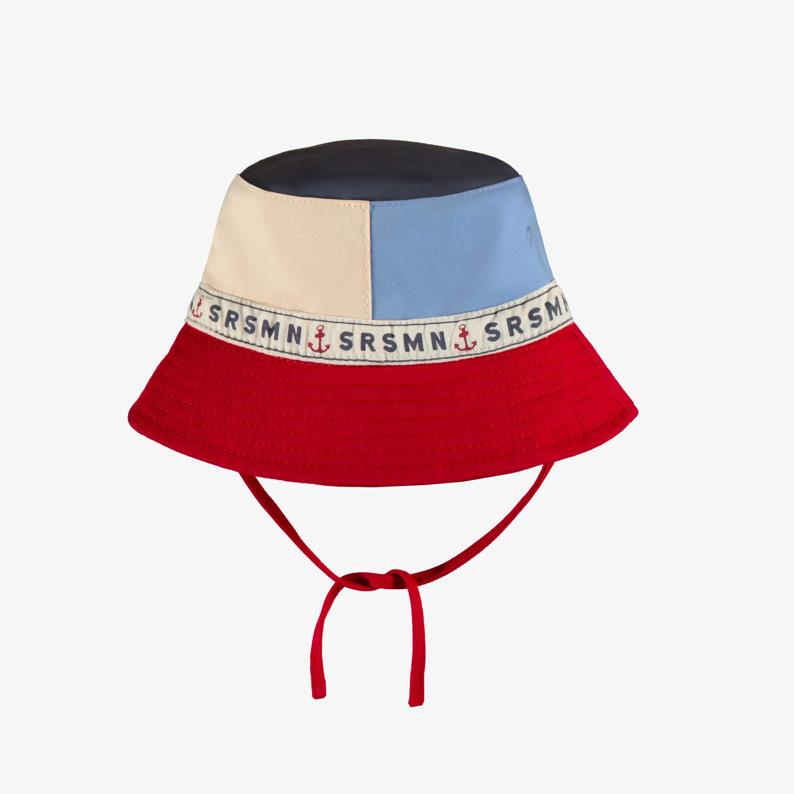 Chapeau de soleil rouge, bleu et crème en twill, bébé || Blue, red and cream sun hat in twill, baby