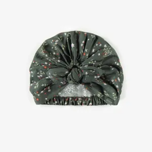 Chapeau vert avec torsade à motifs de fleurs, bébé   || Green flowered hat with bow, baby