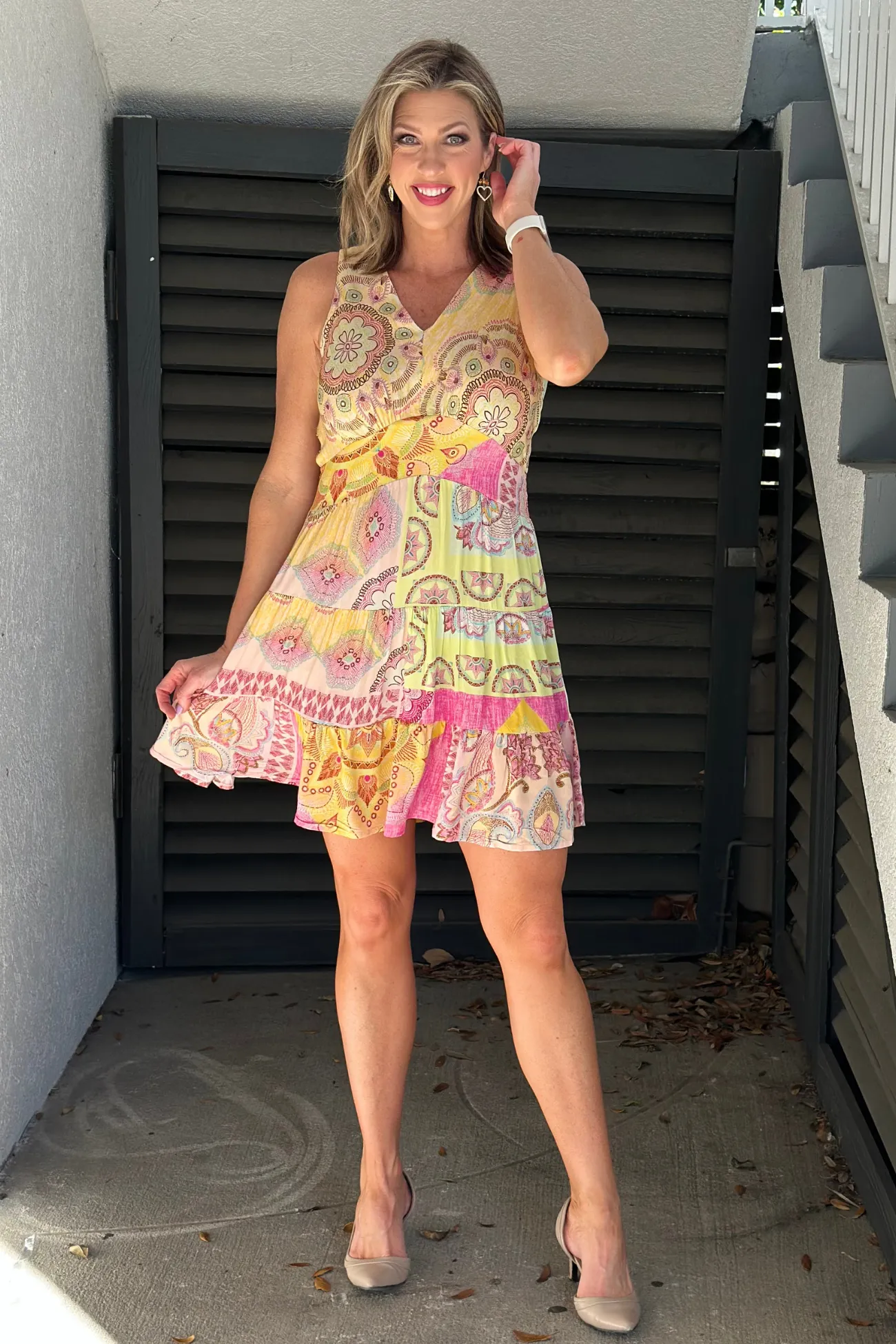 Charlie B Carousel Printed V-Neck Sleeveless Dress
