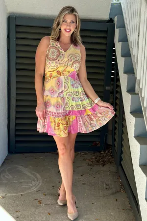 Charlie B Carousel Printed V-Neck Sleeveless Dress