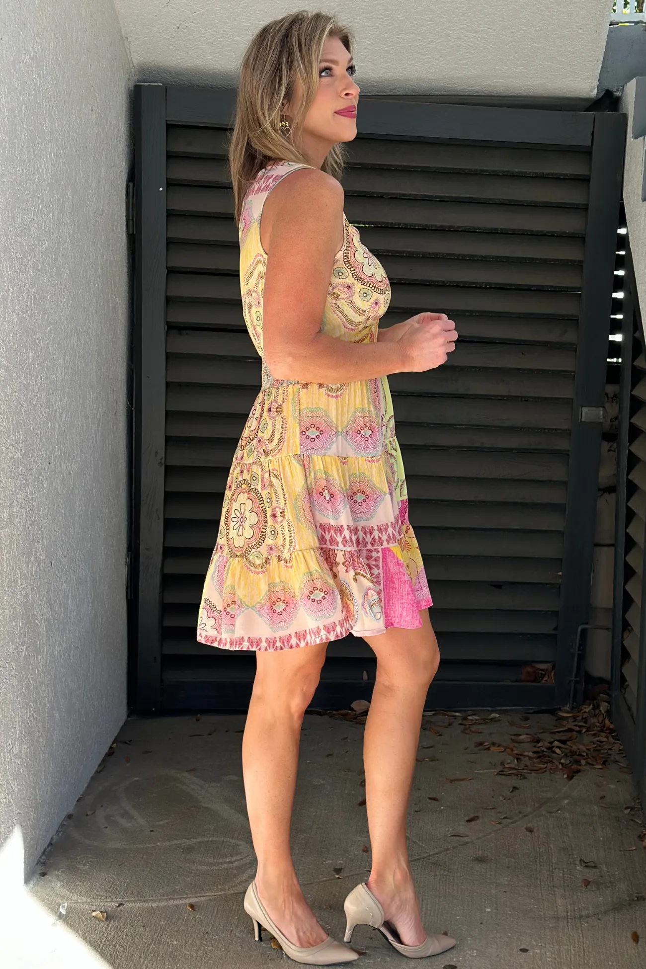 Charlie B Carousel Printed V-Neck Sleeveless Dress