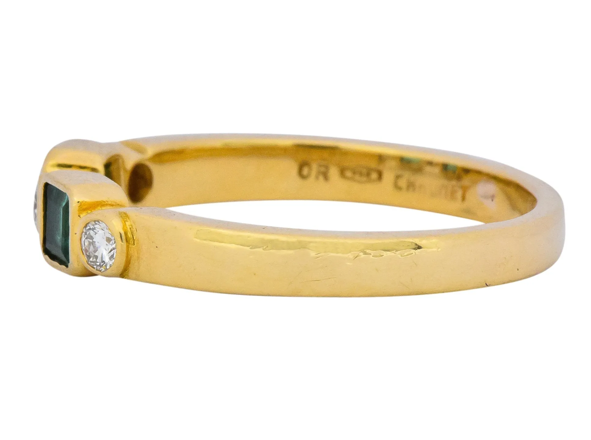 Chaumet Paris Emerald Diamond 18 Karat Gold Stacking Ring
