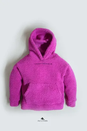 Cherry Crumble Magenta Solid 100% Polyester Full Sleeves Hooded Casual Wear Easy Fit Applique/Embroidered Winter Polar Hoodie For Boys & Girls