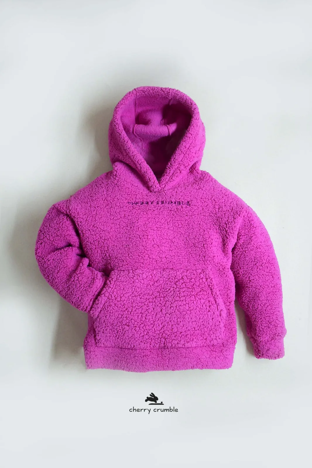 Cherry Crumble Magenta Solid 100% Polyester Full Sleeves Hooded Casual Wear Easy Fit Applique/Embroidered Winter Polar Hoodie For Boys & Girls