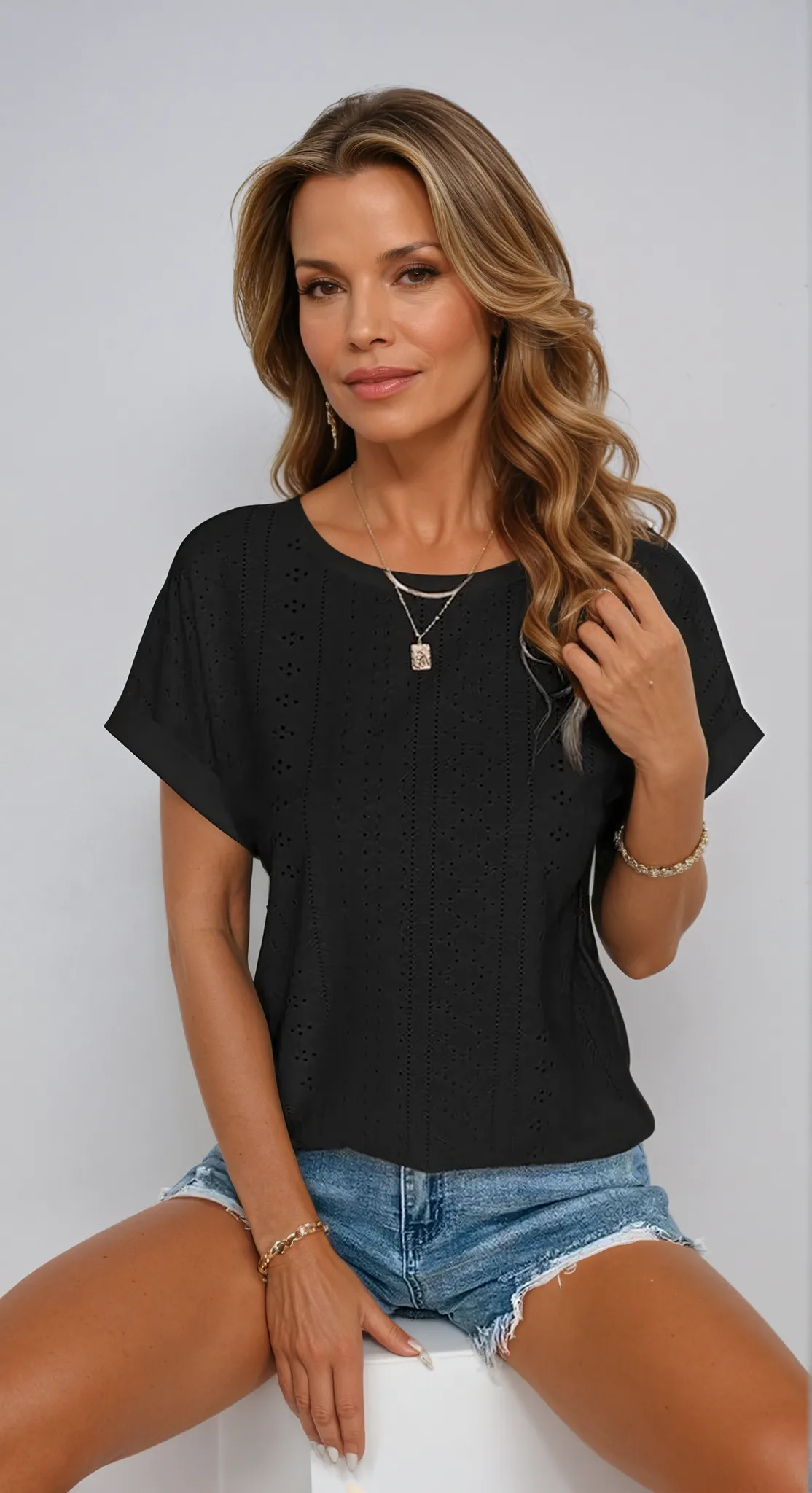 Chic & Breezy Eyelet Top by Riza™