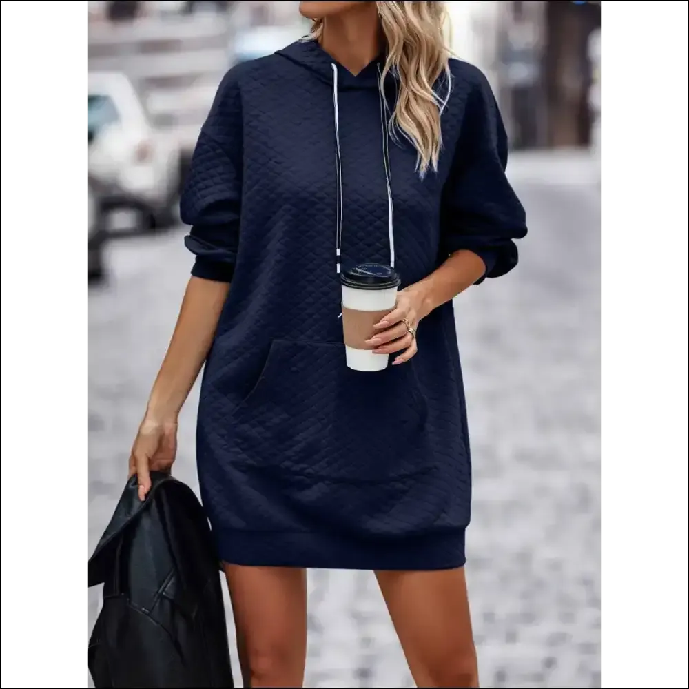 Chic Textured Drawstring Tunic Hoodie