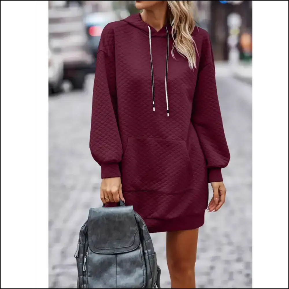 Chic Textured Drawstring Tunic Hoodie