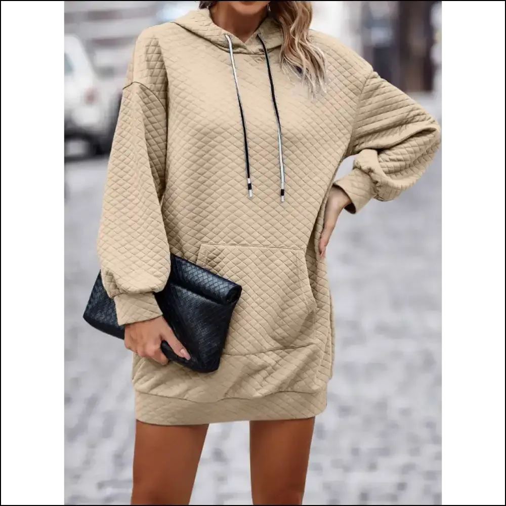 Chic Textured Drawstring Tunic Hoodie