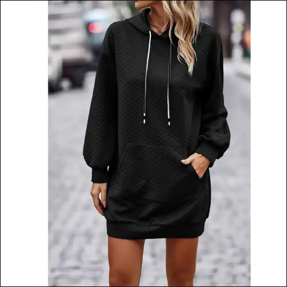 Chic Textured Drawstring Tunic Hoodie