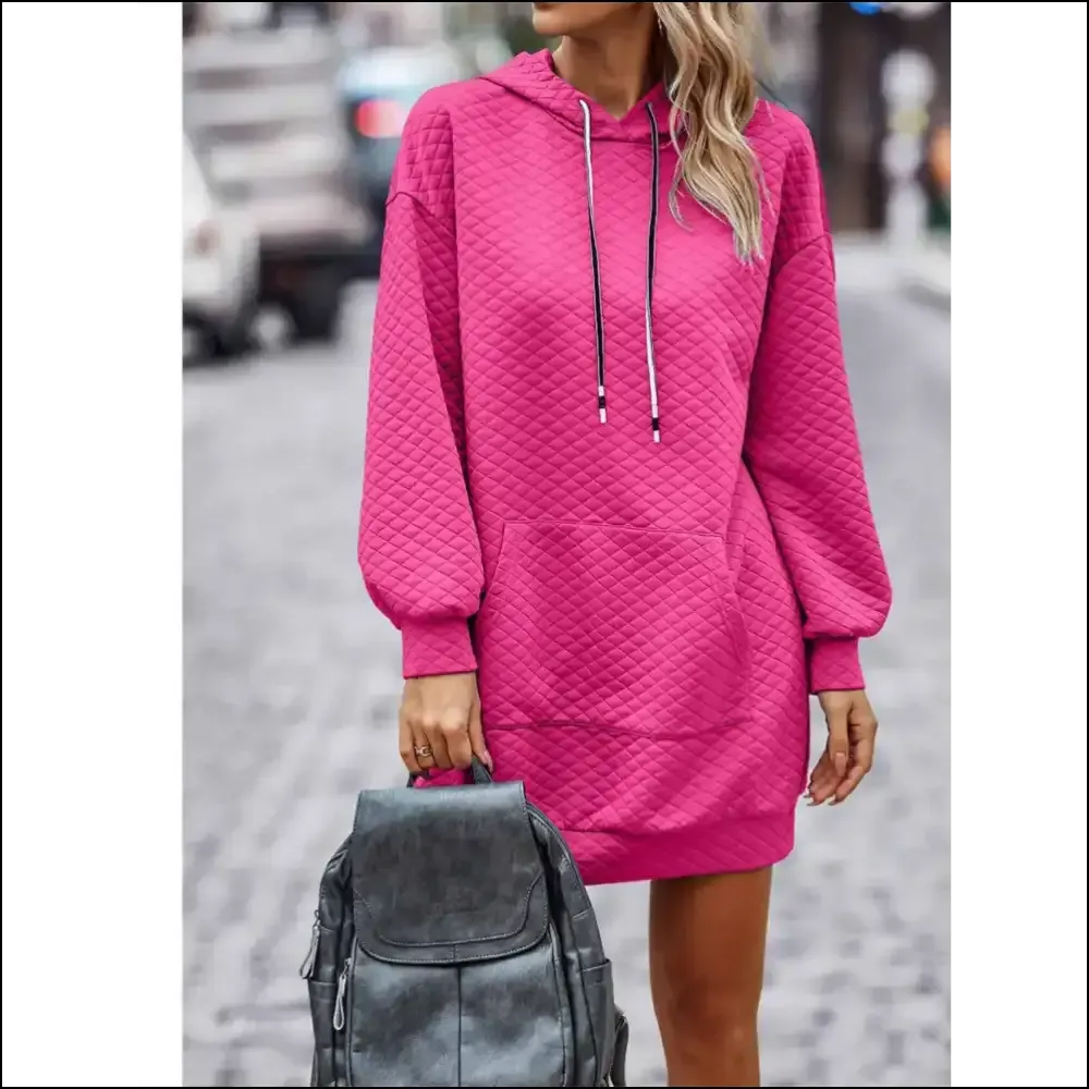 Chic Textured Drawstring Tunic Hoodie