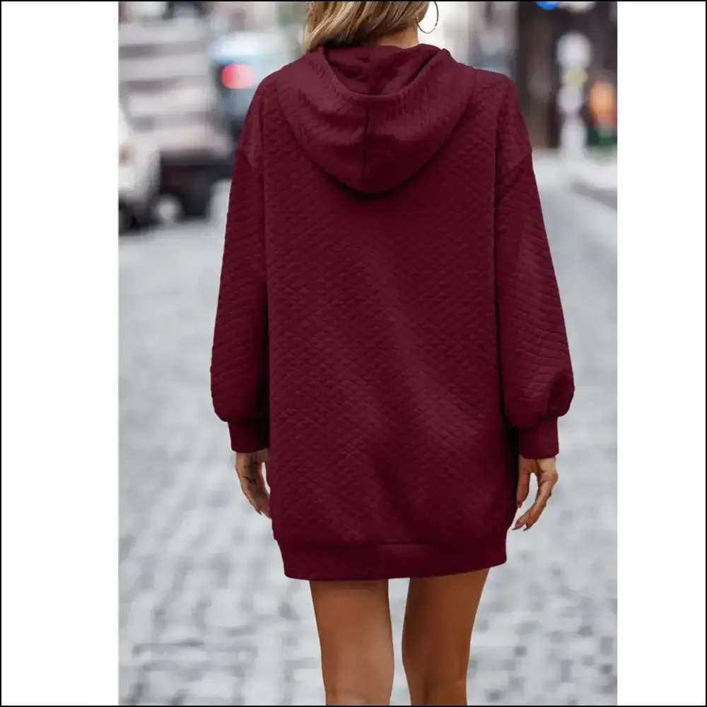 Chic Textured Drawstring Tunic Hoodie