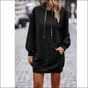 Chic Textured Drawstring Tunic Hoodie