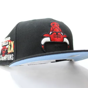 Chicago Bulls UPSIDE DOWN NBA CHAMP New Era 59fifty Fitted Hat (Black Sky Blue Under Brim)